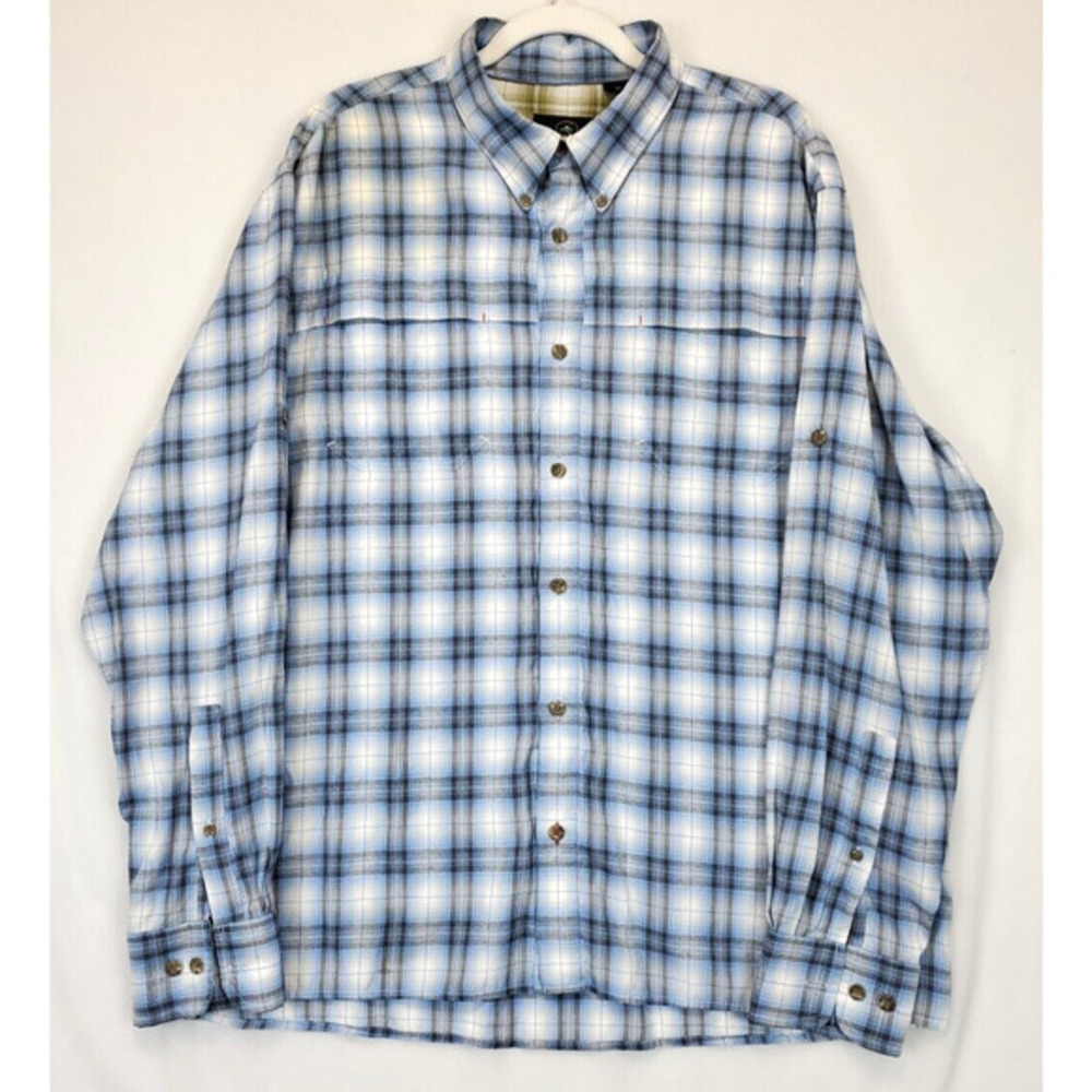 Red Head Button Down Plaid Shirt Vented Roll Sleeve Men XL Blue White‎ Outdoors